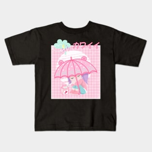 90s Japanese Kawaii Sad Girl Pink Japanese Strawberry Milk Kids T-Shirt